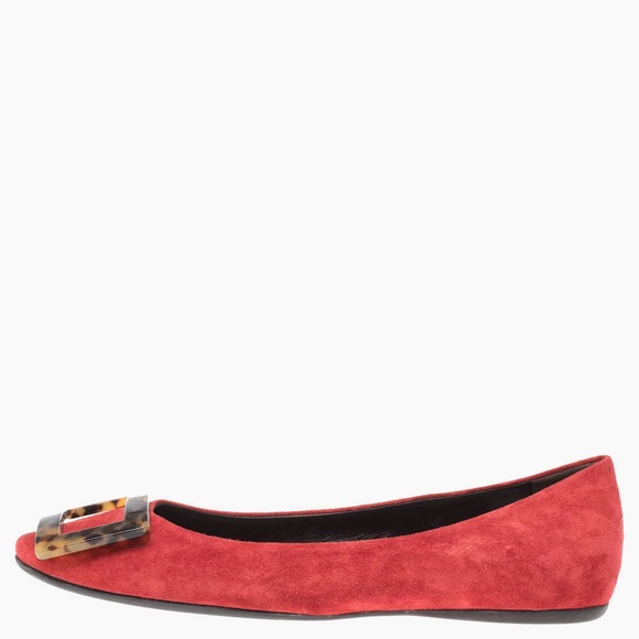 Roger Vivier Red Suede Tortoiseshell Belle Ballet Flats(made in Italy) - Picture 7 of 8